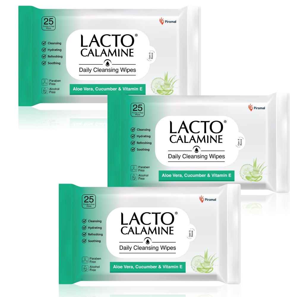 Buy Lacto Calamine Daily Cleansing Wipes Pack of 3 , 75 Count - Purplle