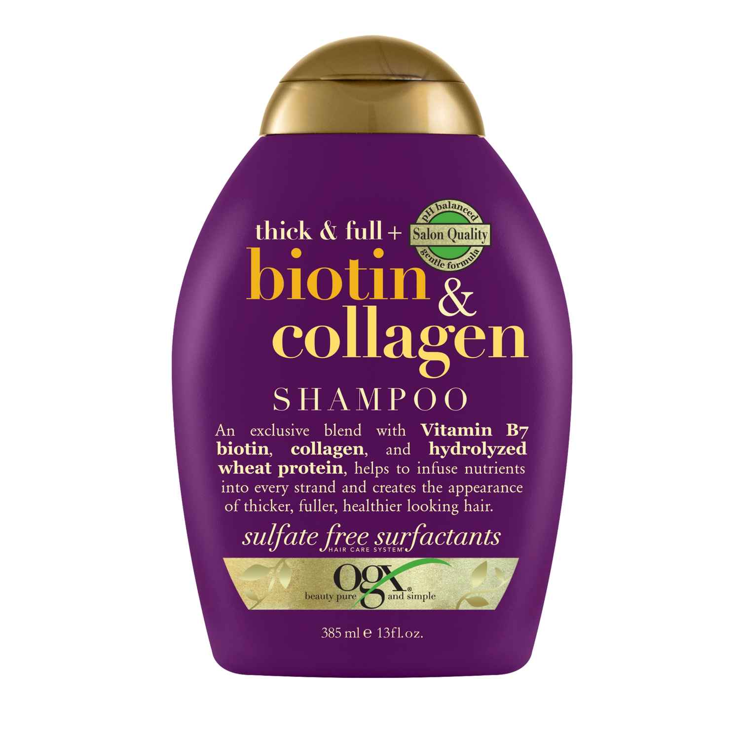 Buy OGX Thick & Full + Biotin & Collagen Volumizing Shampoo for Thin Hair, Thickening Shampoo with Vitamin B7 & Hydrolyzed Wheat Protein, Paraben-Free, Sulfate-Free Surfactants, 385 ml - Purplle