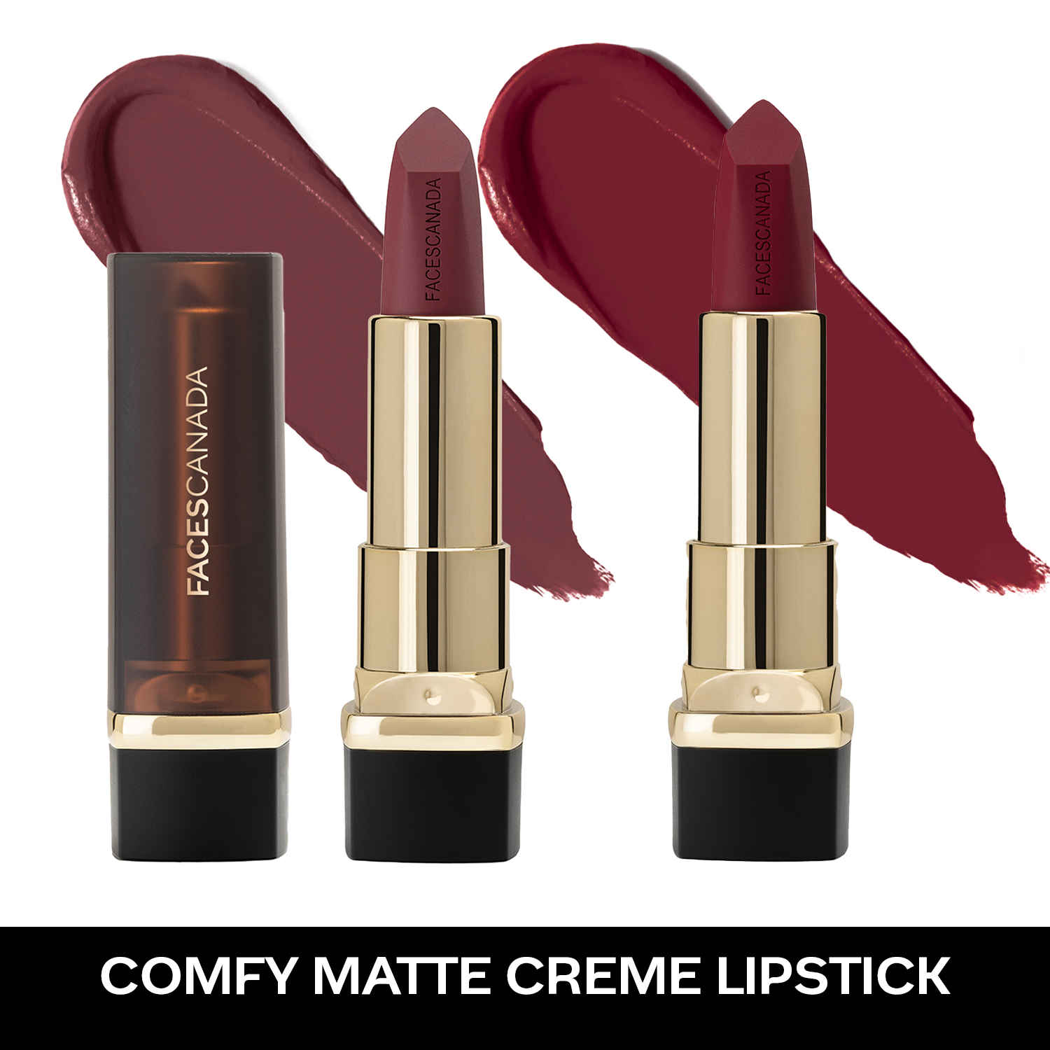 Buy FACES CANADA Festive Hues - Comfy Matte Creme Lipstick Pack of 2 - Oh So Serious & Over And Out (4.2gx2) | 8HR Long Stay | Creamy Matte Finish | Intense Color | Single Stroke Smooth Application - Purplle