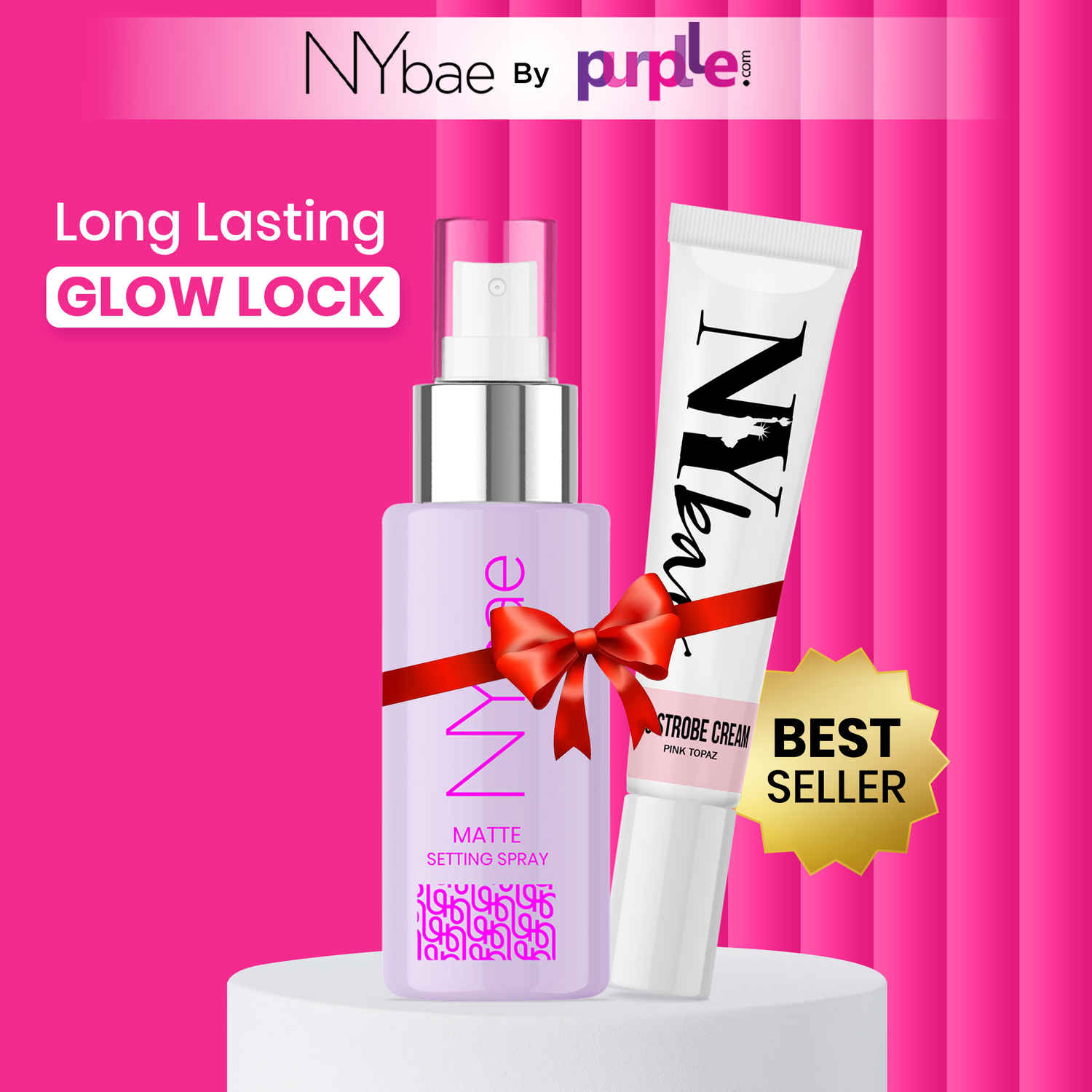 Buy NY Bae Long Lasting Glow Lock | Pink Strobe Cream (12 g) | Matte Setting Spray (60 ml) | Glowing Korean Skin | Green Tea Infused | NY Bae Makeup Kit | Glow Combo - Purplle