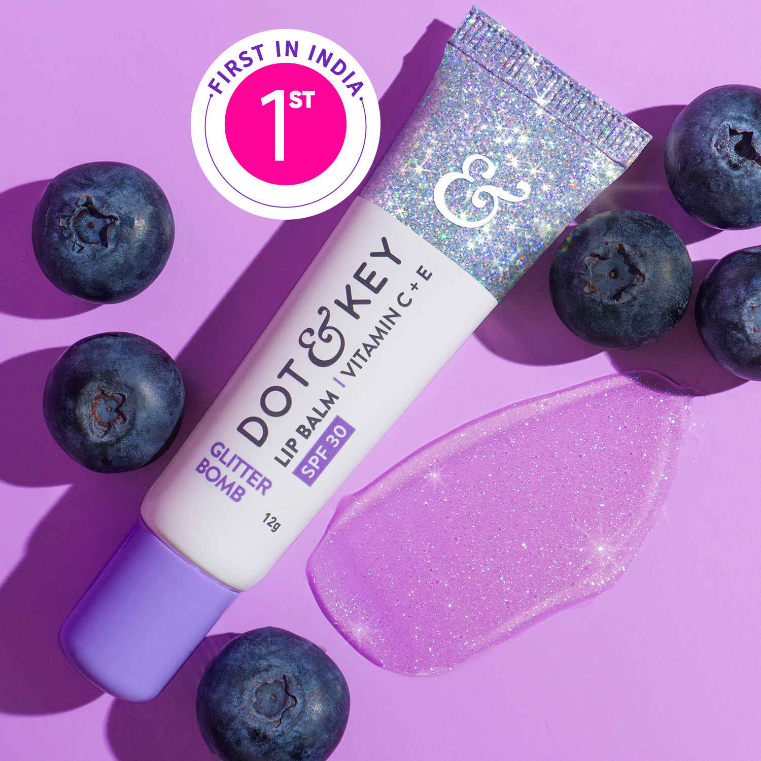 Buy Dot & Key Glitter Bomb SPF 30 Lip Balm for Smooth Soft Lips with Vitamin C+E, Tinted Lip Balm for Women, 12 gm - Purplle