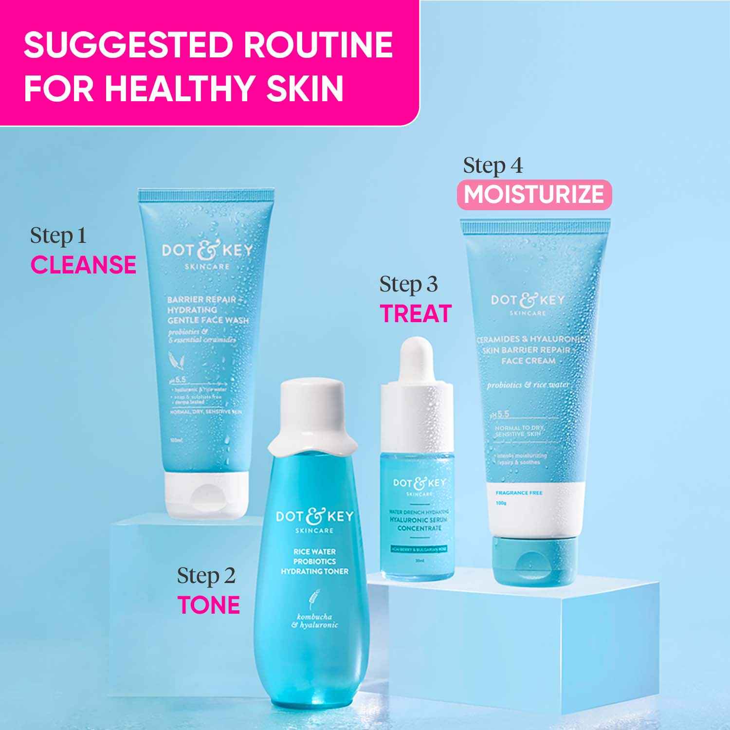 Buy Dot & Key Probiotics Hydrating Healthy Skin Care Routine | Face Wash, Toner, Serum & Face Cream - 370 gms - Purplle