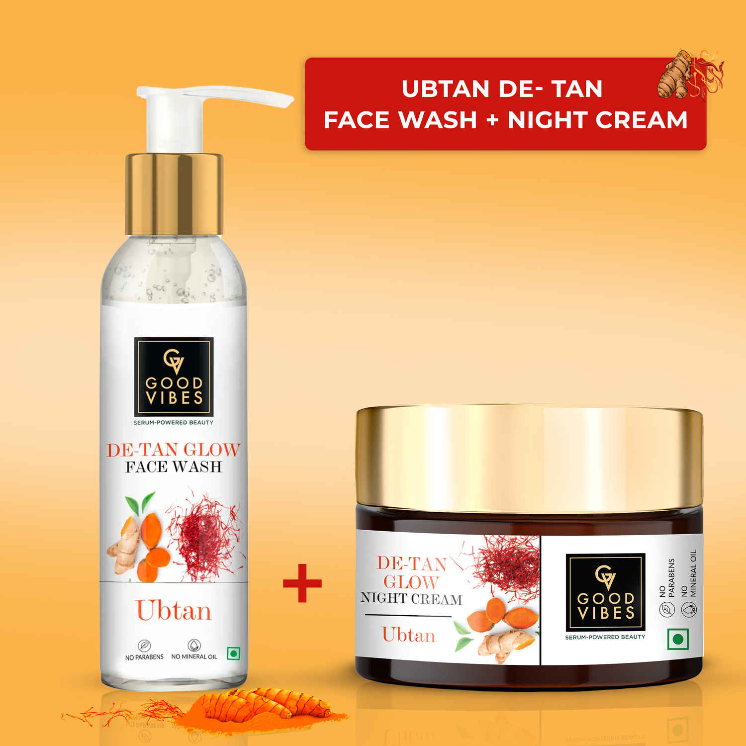 Buy Good Vibes De-Tan Ubtan Facewash & Night Cream with Power of Serum Combo. Combo of 2 - Purplle