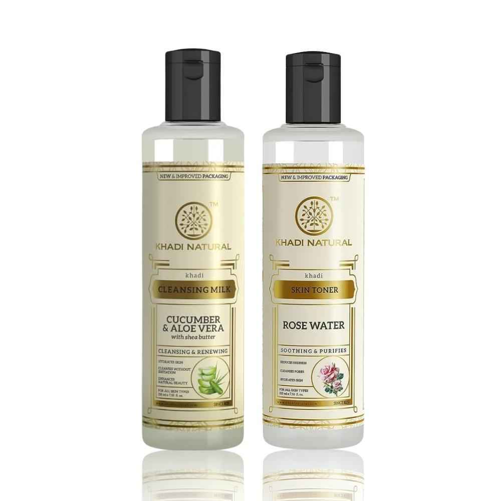 Buy Khadi Natural Night Skin Care Routine Combo (Cucumber Aloe Vera Cleansing Milk 210 ml | Rose Water Toner 210 ml) - Purplle