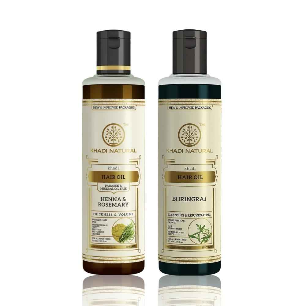 Buy Khadi Natural Hair Oil Combo for Nourish and Growth (Rosemary Hair Oil 210 ml | Bhringraj Hair Oil 210 ml) - Purplle