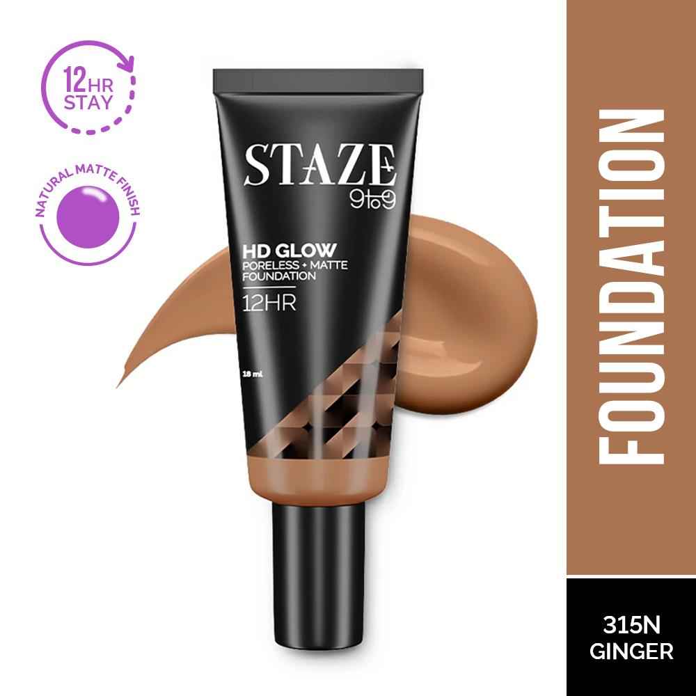 Buy Staze 9to9 HD Glow Poreless + Matte Foundation| 315N Ginger | 18 ml - Purplle