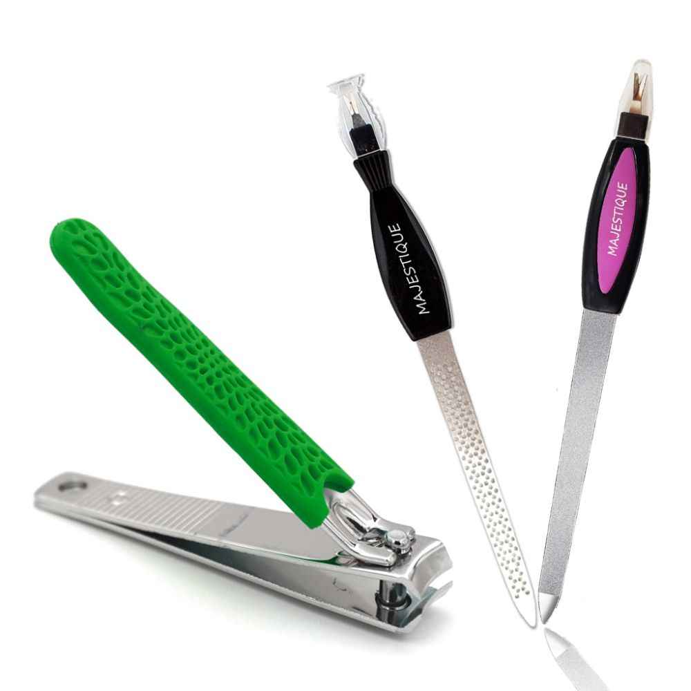 Buy Majestique Professional Manicure Set - Nail Filer with Nail Cutter, Stainless Steel- Color May Vary 3 Pcs - Purplle