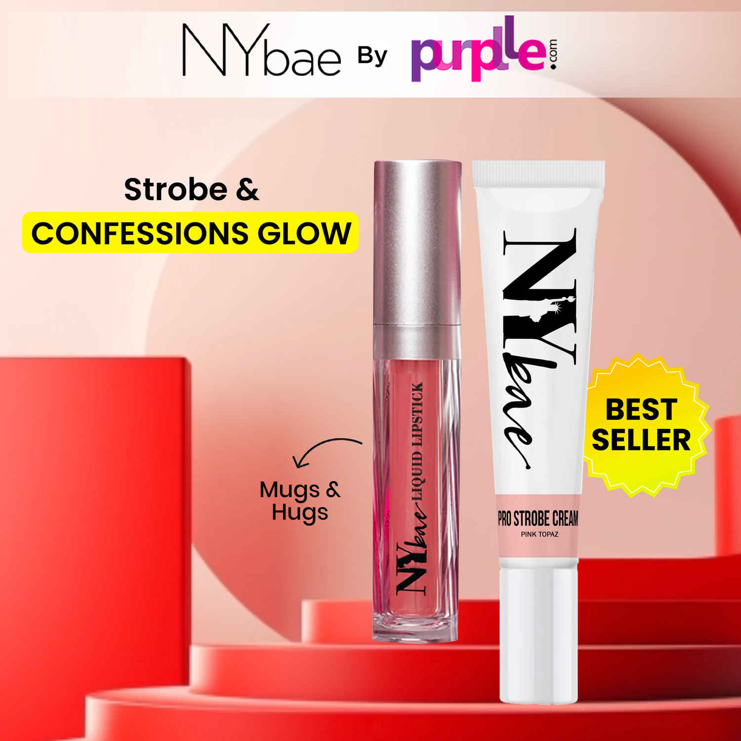 Buy NY Bae Strobe & Confessions Glow | Pink Topaz Strobe Cream | Korean Glow | Mugs & Hugs Liquid Lipstick |Nude Shade | Matte Finish | Long Lastig | Lip & Cheek Tint | Brightening Highlighter | Makeup Kit Combo of 2 - Purplle