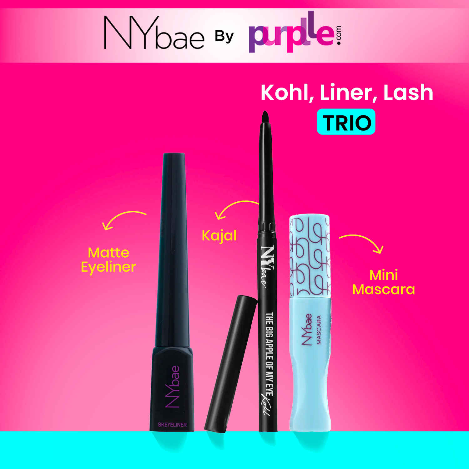 Buy NY Bae Eye Love - Kohl, Liner, Lash Trio | Black Kajal | Black Matte Liquid Eyeliner | Mini Mascara | Eye Makeup | Waterproof | Long Lasting | Quick Dry | Makeup Kit - Purplle
