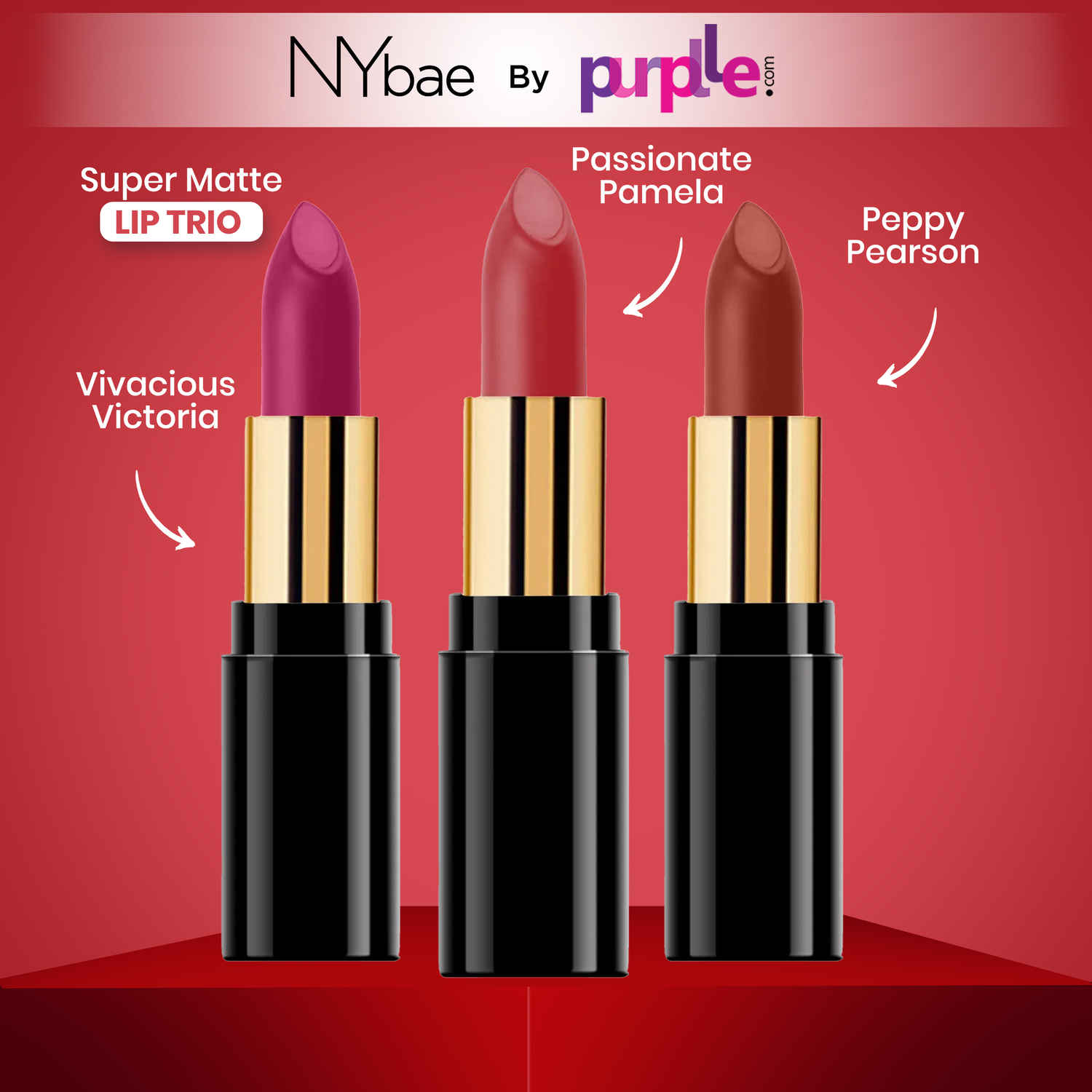 Buy NY Bae Super Matte Lip Trio | Matte FInish | Long Lasting | Liquid Lipstick | Passionate Pamela 12 | VivaciousA Victoria 21 | Peppy Pearson 1 | Makeup Kit - 1 - Pack of 3 - Purplle