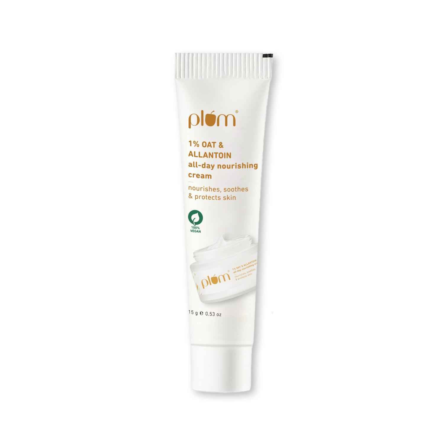 Buy Plum 1% Oat & Allantoin All-day Nourishing Cream | with Vitamin E & B5 | Nourishes Skin | Soothes Inflamed Skin | Strengthens Skin Barrier | Moisturizing | 100% Vegan | 15 gm - Purplle