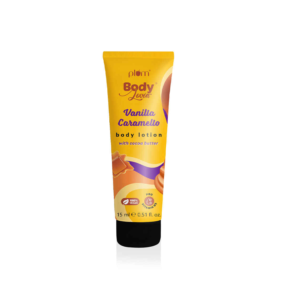 Buy Plum BodyLovin' Vanilla Caramello Body Lotion 15 ml | Cocoa Butter & Vitamin B5 | Deep Moisturization | Non-Greasy - Purplle