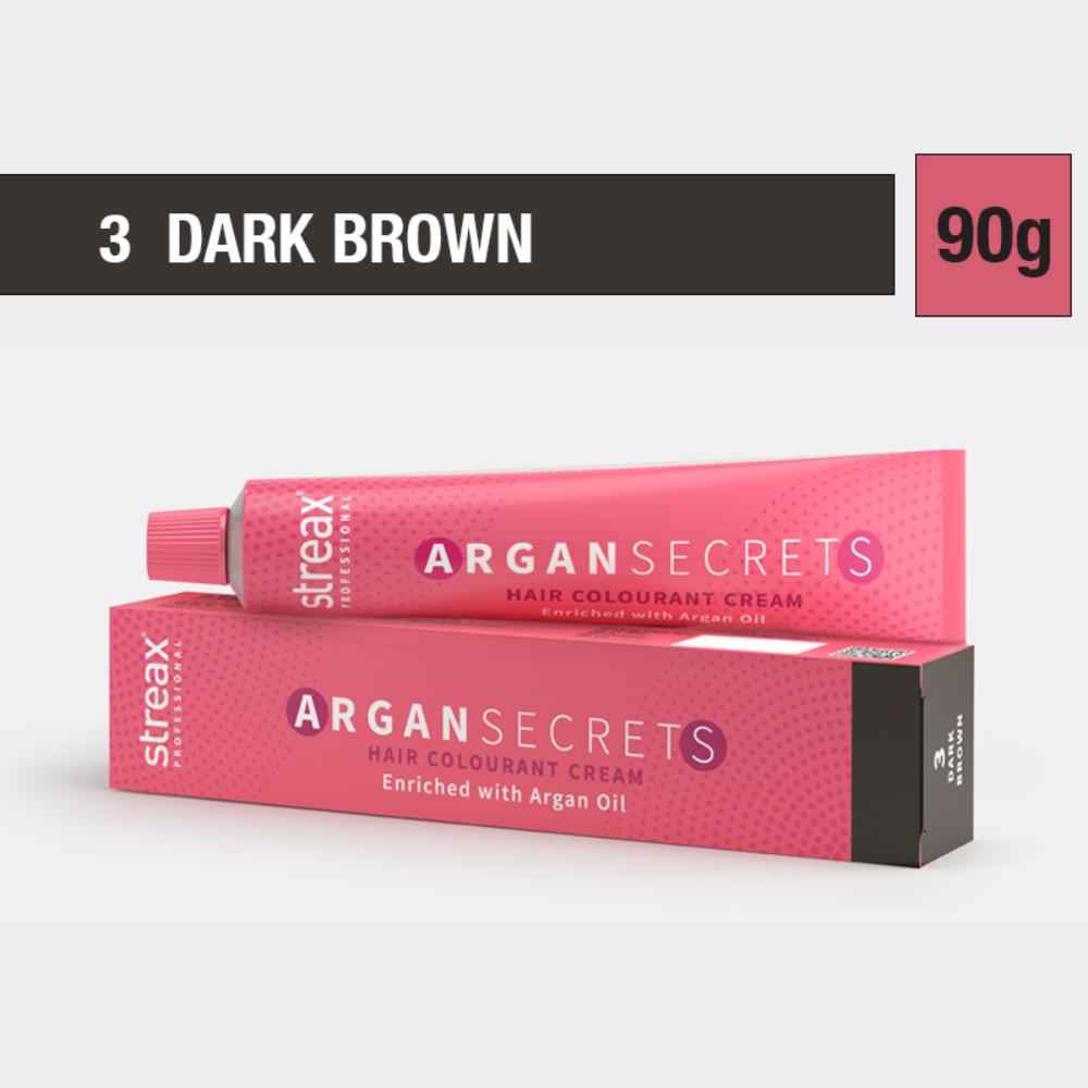 Buy Streax Professional Argan Secrets Permanent Hair Colourant Cream - Dark Brown 3 ( Enriched with Argan Oil) For All hair types , 90 gm - Purplle
