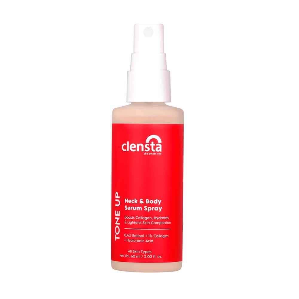 Buy Clensta Neck And Body Serum Spray With 0.4%Retinol, 1% Collagen & Hyaluronic acid For Boosts Collagen, Hydrates, brigthening Skin, Reduces Dark Spots & Daily Use| Men & Women | For All Skin Types 60ml - Purplle