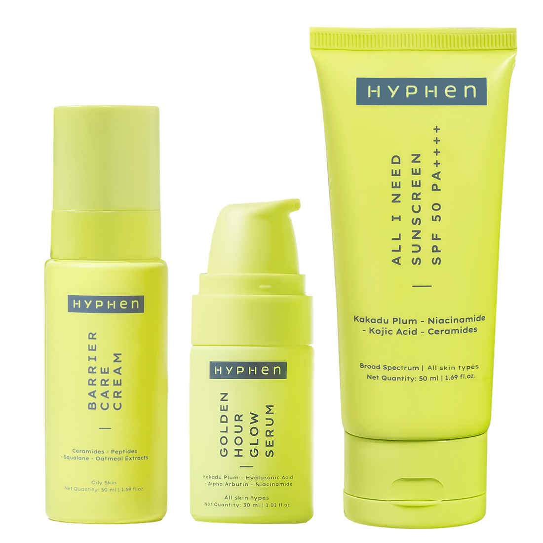 Buy Hyphen Daily Face Care Regime for Combination & Oily Skin | Oil Control & Improve Skin Barrier | Face Serum, Face Moisturizer & Sunscreen SPF 50 Combo - 354 gm - Purplle