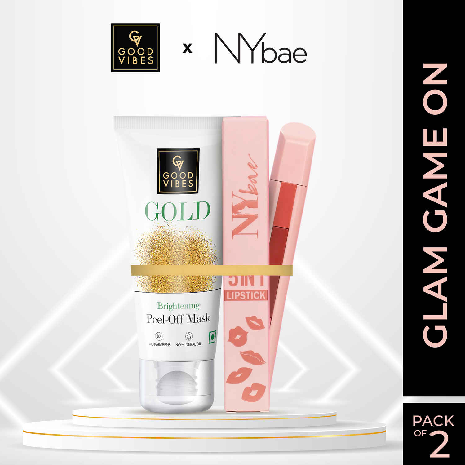 Buy Good Vibes x NY Bae (Good Vibes Gold Brightening Peel Off Mask (50 gm) x NY Bae 5 in 1 Lipstick (Nude) Combo.) - Purplle
