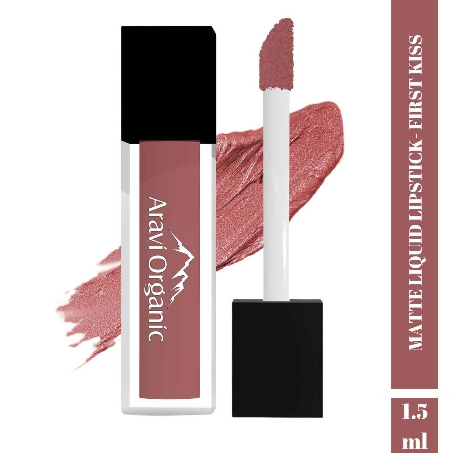 Buy Aravi Organic Soft Nude Matte Long Stay Lipstick - Matte Liquid Lipstick With Almond Oil & Vitamin E - Waterproof & Ultra Smooth - 1.5 ml (First Kiss) - Purplle