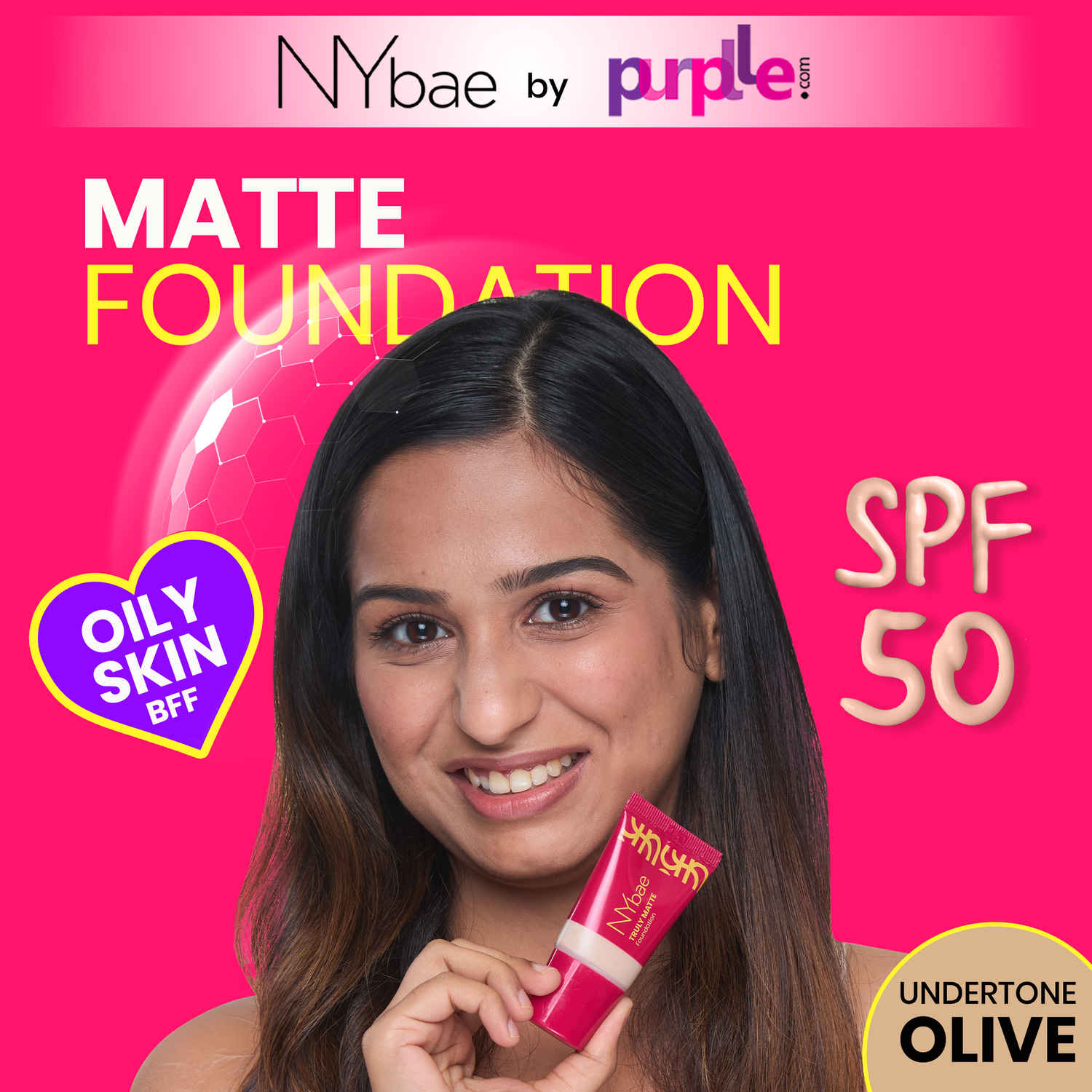 Buy NY Bae Truly Matte Foundation - Honey 128 (18ml) | Medium Skin Tone | SPF 50 PA +++ | Everyday Foundation | Sunscreen | Waterproof | Smudgeproof | Oil Control | 12+ Hours Stay | Buildable Coverage | Lightweight - Purplle