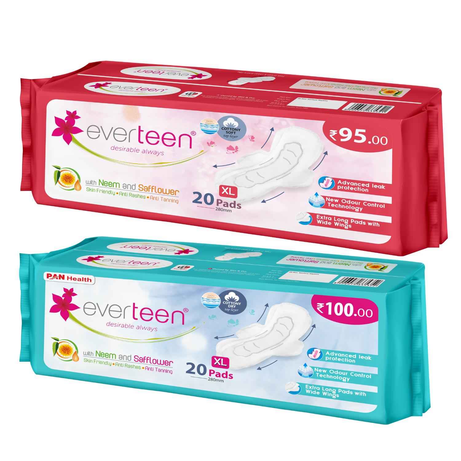Buy everteen combo: XL 20 Soft & 20 Dry Sanitary Pads Enriched With Neem and Safflower Sanitary Pad (Pack of 40) - Purplle