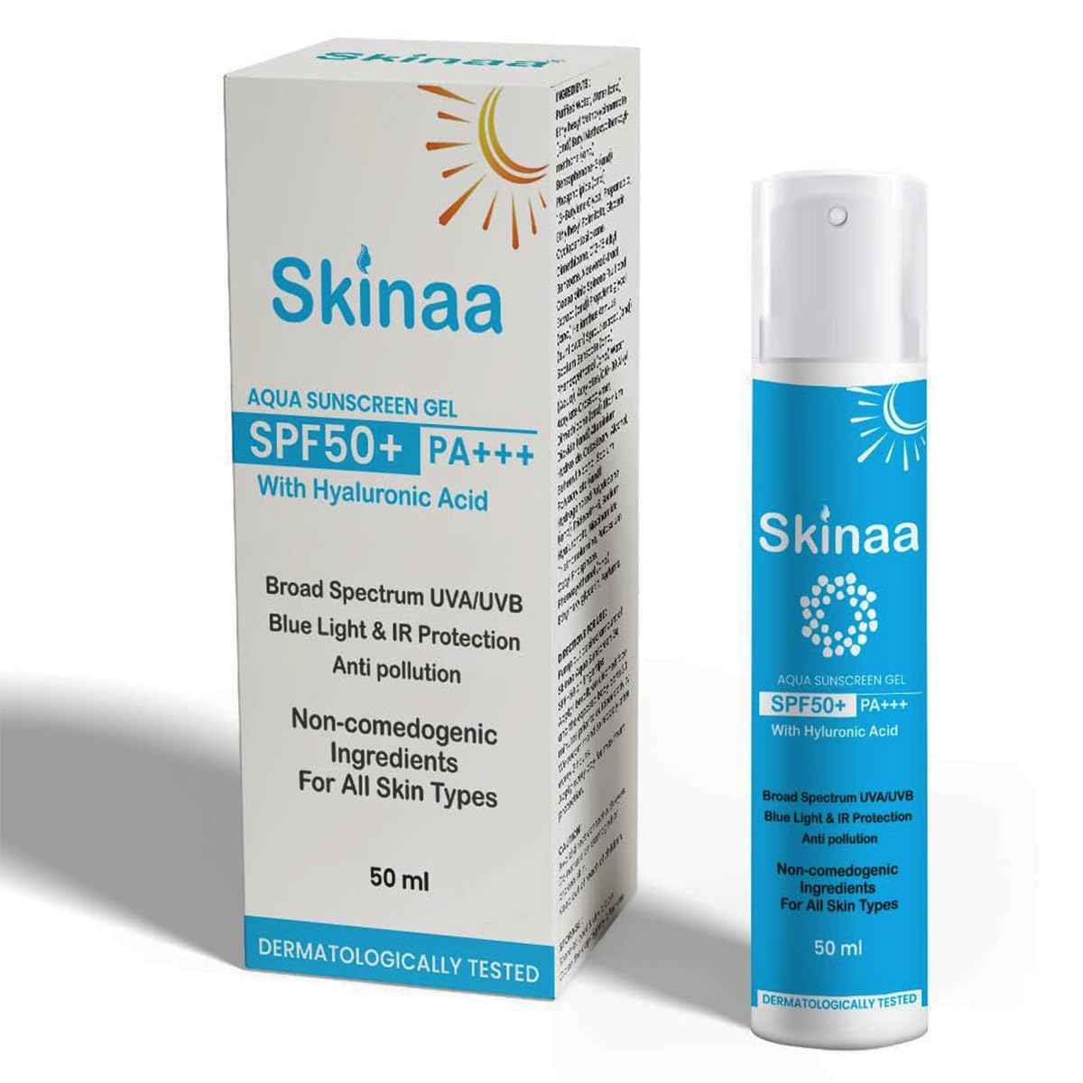 Buy Skinaa 1% Hyaluronic Sunscreen SPF 50 Aqua Gel, PA+++, Lightweight, No white-cast for Broad Spectrum & Blue Light Protection for Oily, Dry, Acne-prone Skin - 50ml - Purplle