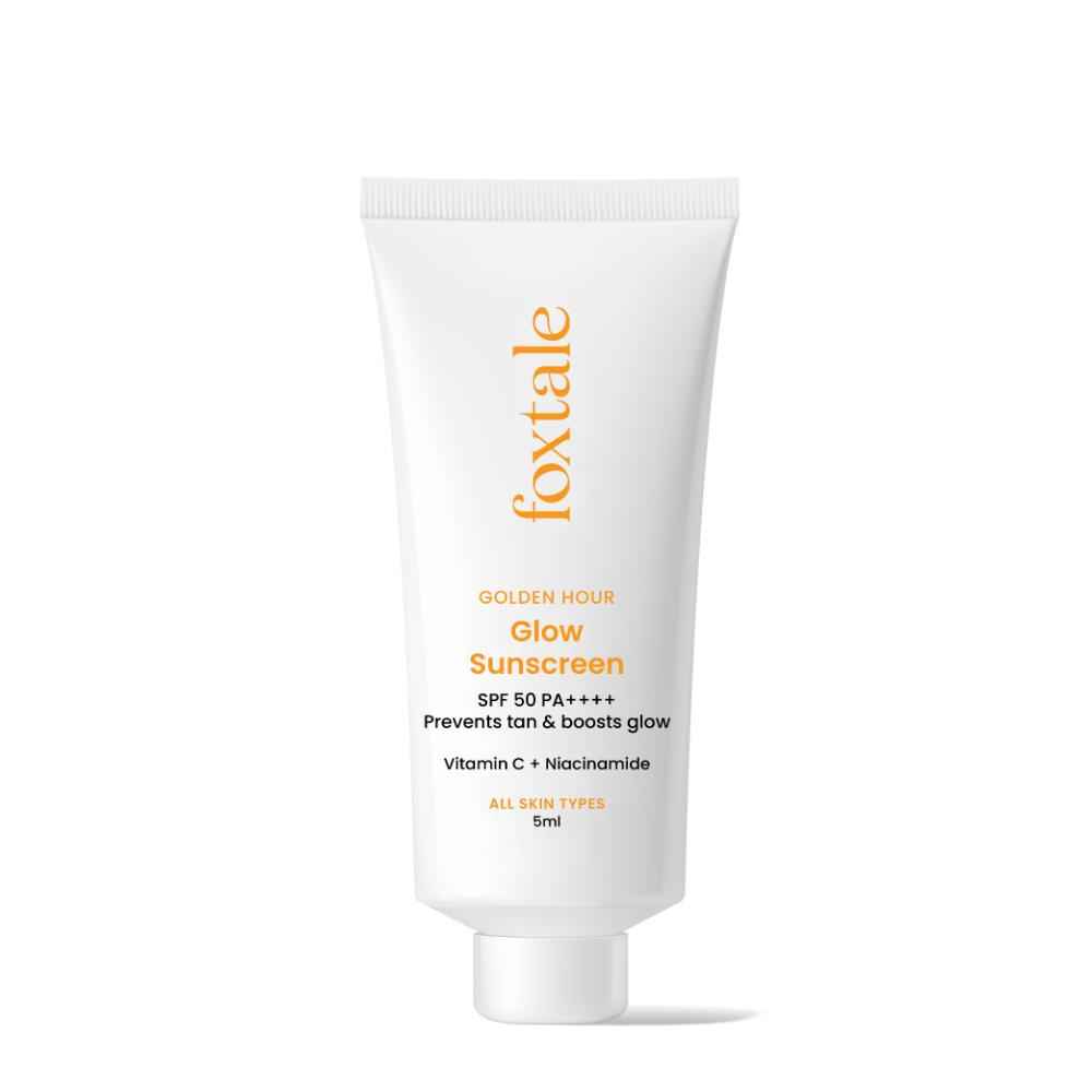 Buy Foxtale Essentials Brightening SPF 50 Sunscreen with Vitamin C and Niacinamide | UVA and UVB filters | No White Cast | Non-Greasy Formula | Anti-Tan Formula | Men & Women | 5 ml - Purplle