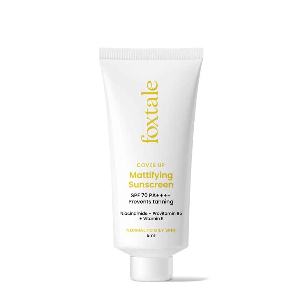 Buy FoxTale CoverUp Mattifying SPF 70+ PA++++ Broad Spectrum Matte Sunscreen with Niacinamide | Sun protects from UVA+UVB rays | Reduces Hyperpigmentation | Evens Skin Tone - 5 ml - Purplle