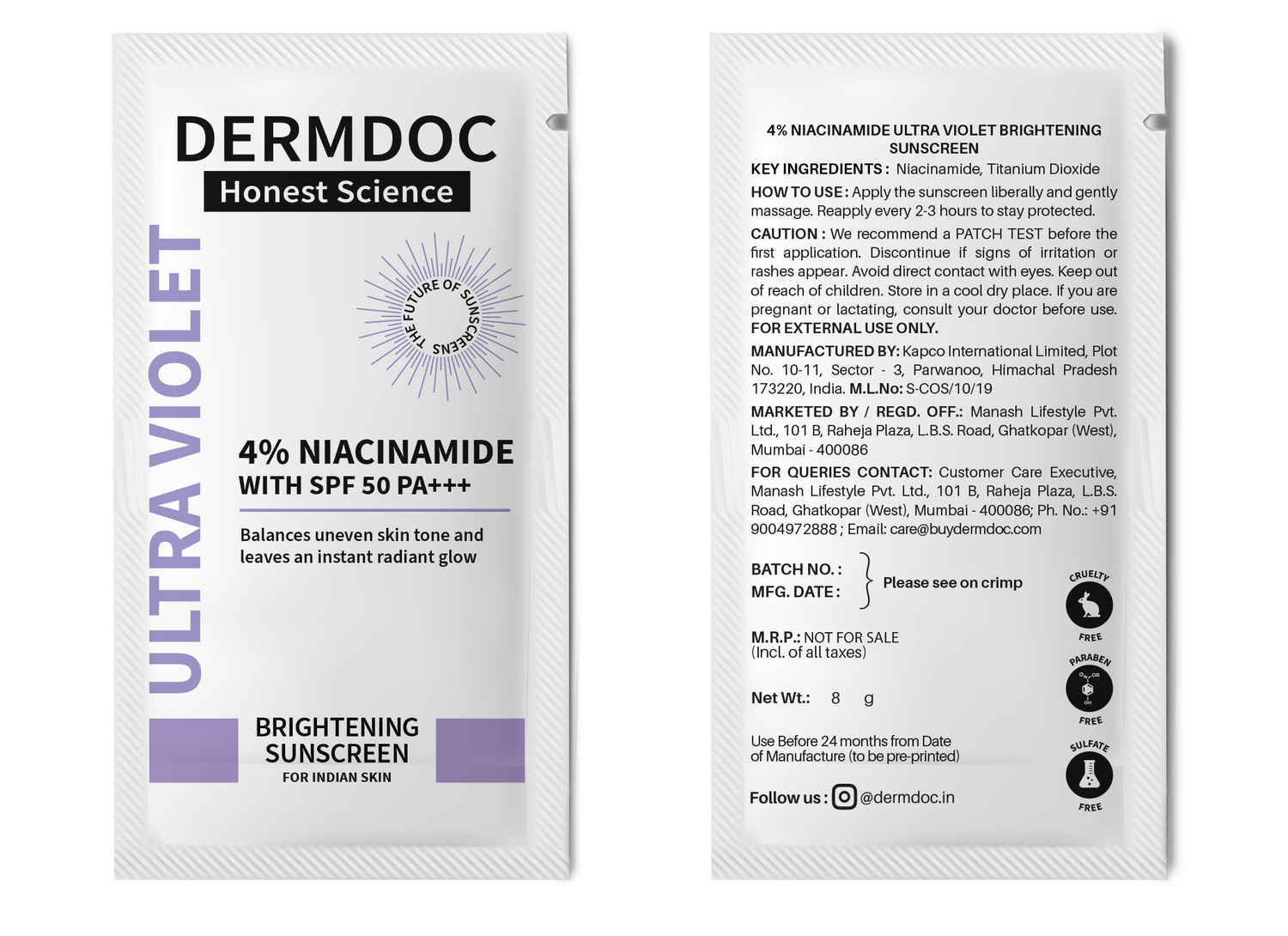 Buy DERMDOC 4% Niacinamide with SPF 50 PA +++ Brightening Sunscreen (8 gm) - Purplle