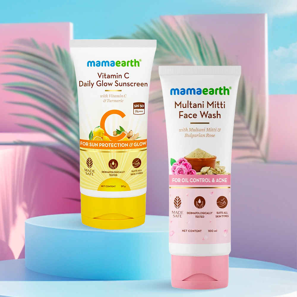 Buy Mamaearth Radiant Skin Care Duo: Multani Mitti Face Wash + Vitamin C Sunscreen (100 ml + 50 gm) - Purplle