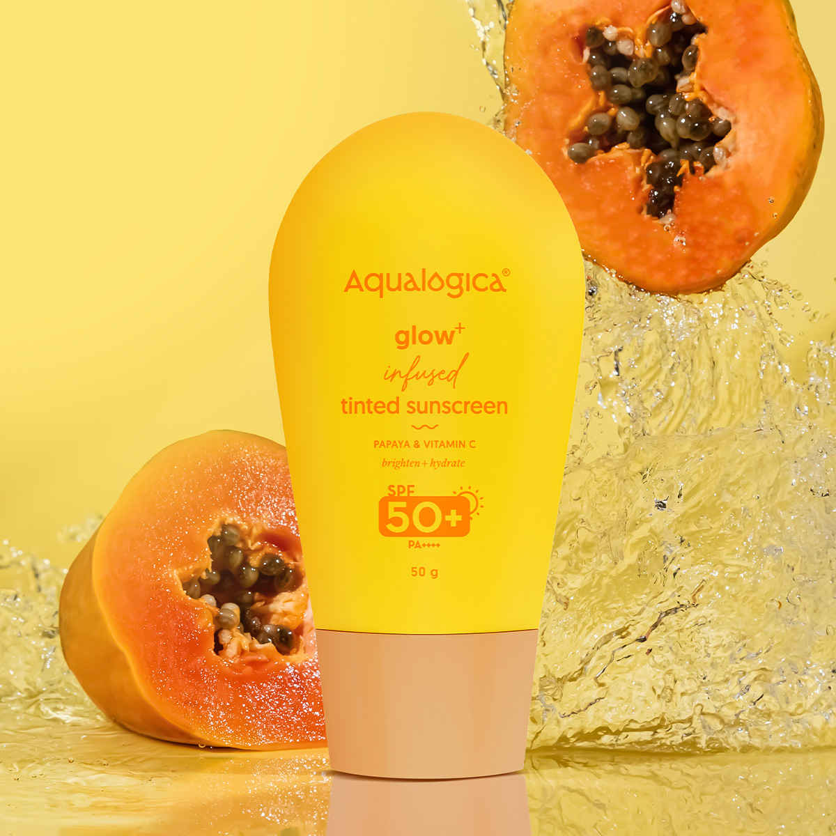 Buy Aqualogica Glow+ Infused Tinted Sunscreen SPF 50+ PA++++ with Papaya & Vitamin C -50 gm - Purplle