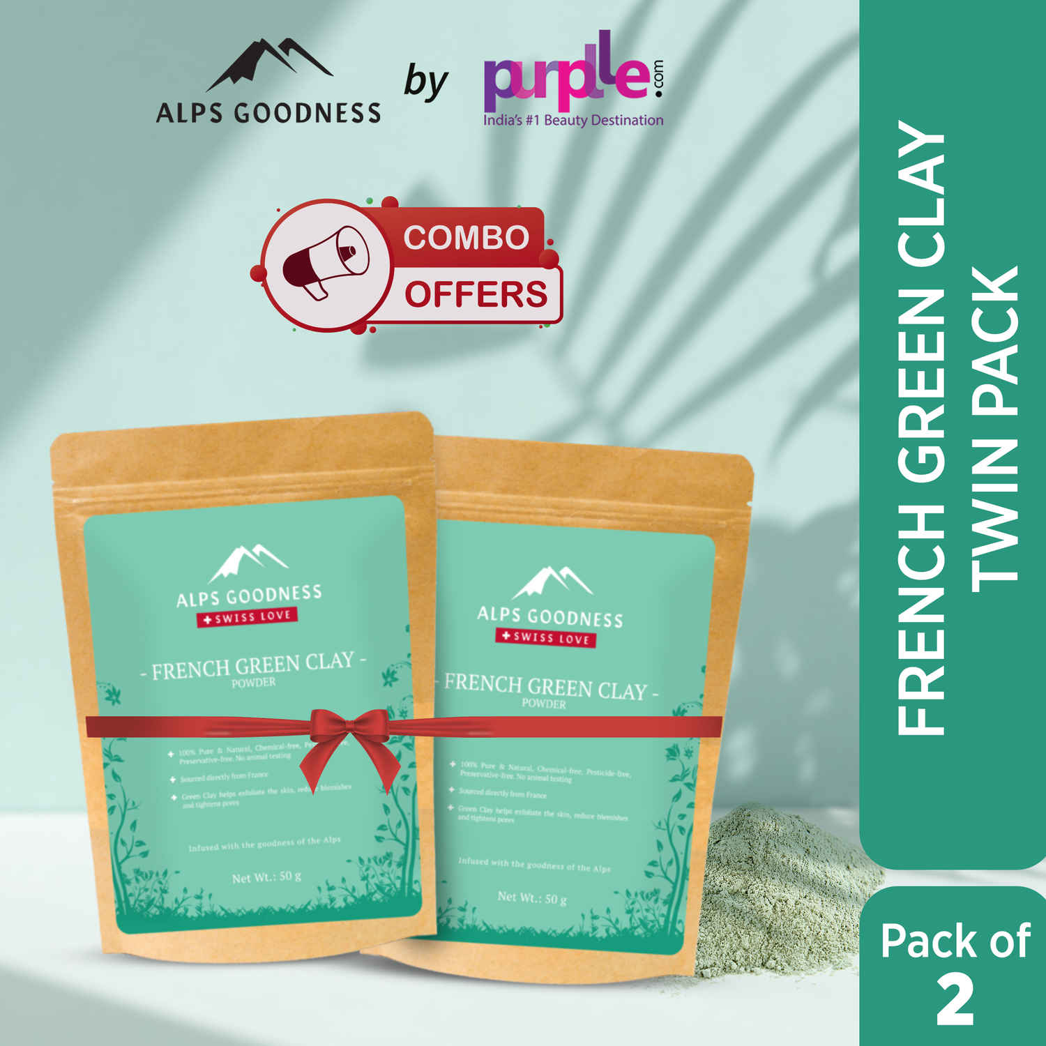 Buy Alps Goodness French Green Clay Twin Pack I Skin Detox I Removes Impurities (2 X 50 gm) - Purplle