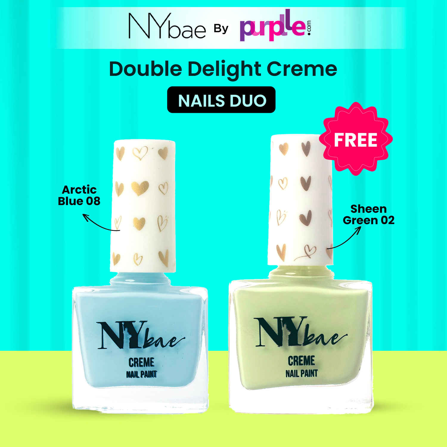 Buy NY Bae Double Delight Creme Nails Duo | Blue Gel Polish | Green Gel Polish | Long Lasting | Quick Drying | Chip Proof | Bright Colours | Full Coverage - Purplle
