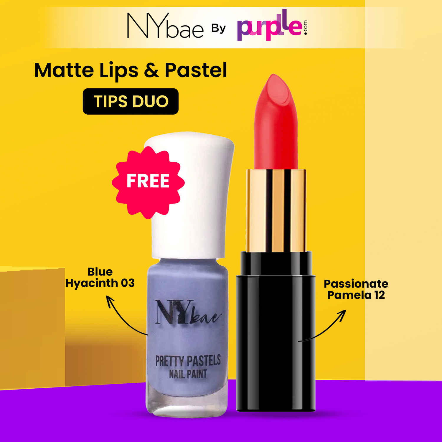 Buy NY Bae Matte Lips & Pastel Tips Duo | Super Matte Lipstick | Nude Lipstick | Long lasting | Smudgeproof | Blue Nail Polish | Glossy Finish | Chip-proof | Bright Colours - Purplle