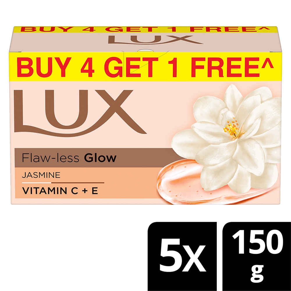 Buy Lux Flaw-less Glow Bathing Soap infused with Vitamin C & E |For Superior Glow|Buy 4 Get 1 Free|150 gm - Purplle