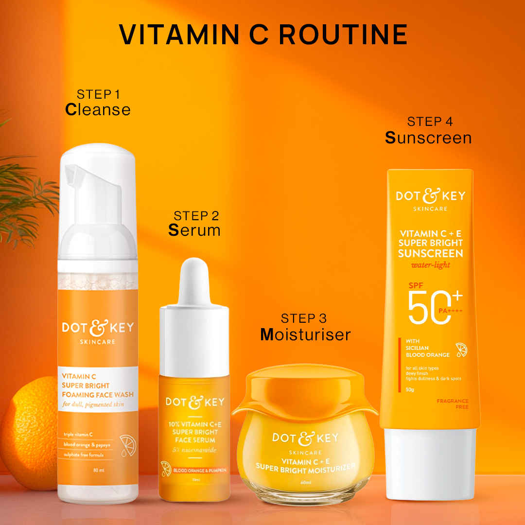 Buy Dot & Key Vitamin C CSMS Combo : Cleanser (80 ml) + Serum(20 ml) + Moisturizer (60 ml) + Sunscreen (50 gm) - Purplle