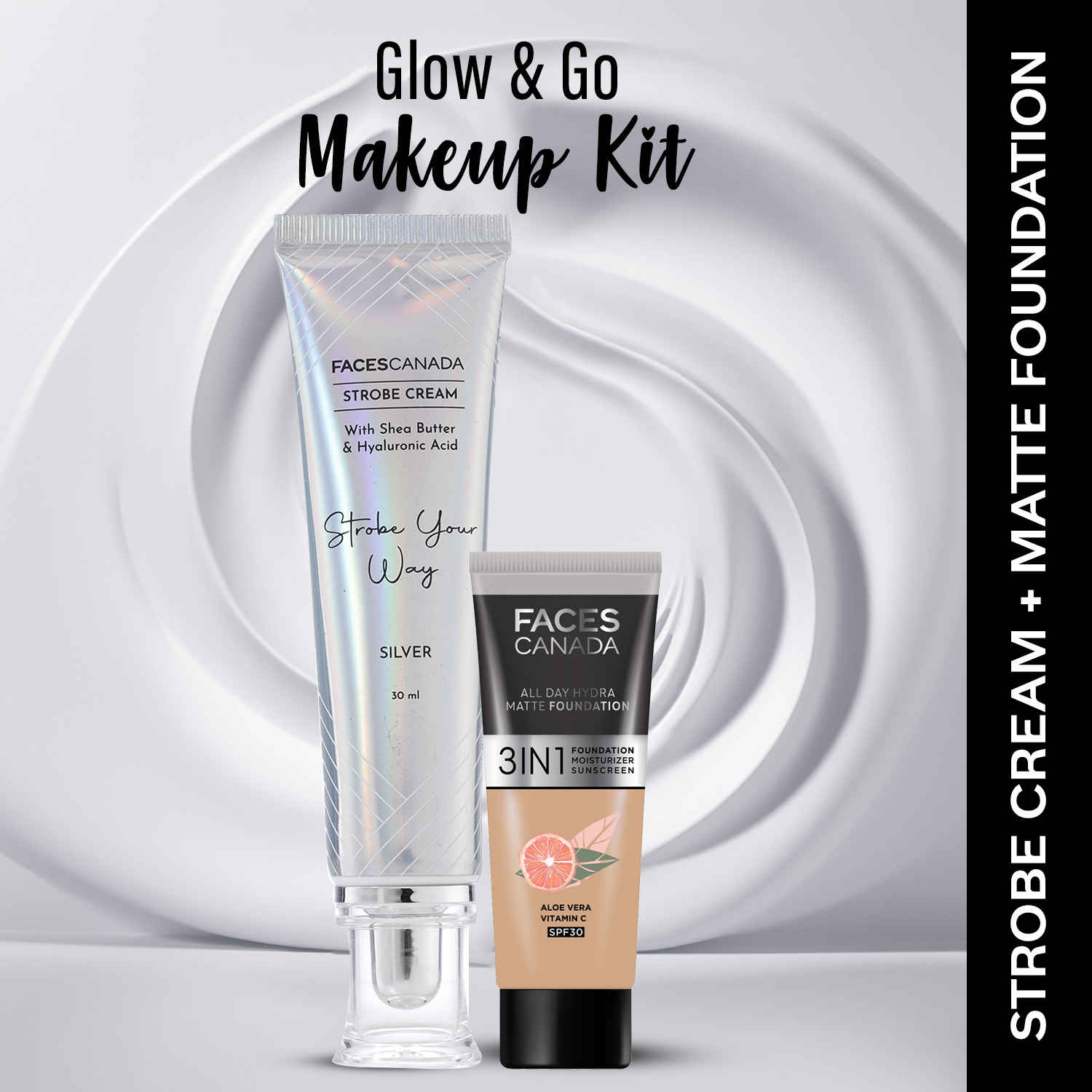 Buy FACES CANADA Celeb Glow Kit 4 | Silver Strobe Cream (30g) + Hydra Matte Foundation (Mini) - Medium Natural (15g) | Combo Kit of 2 - Purplle