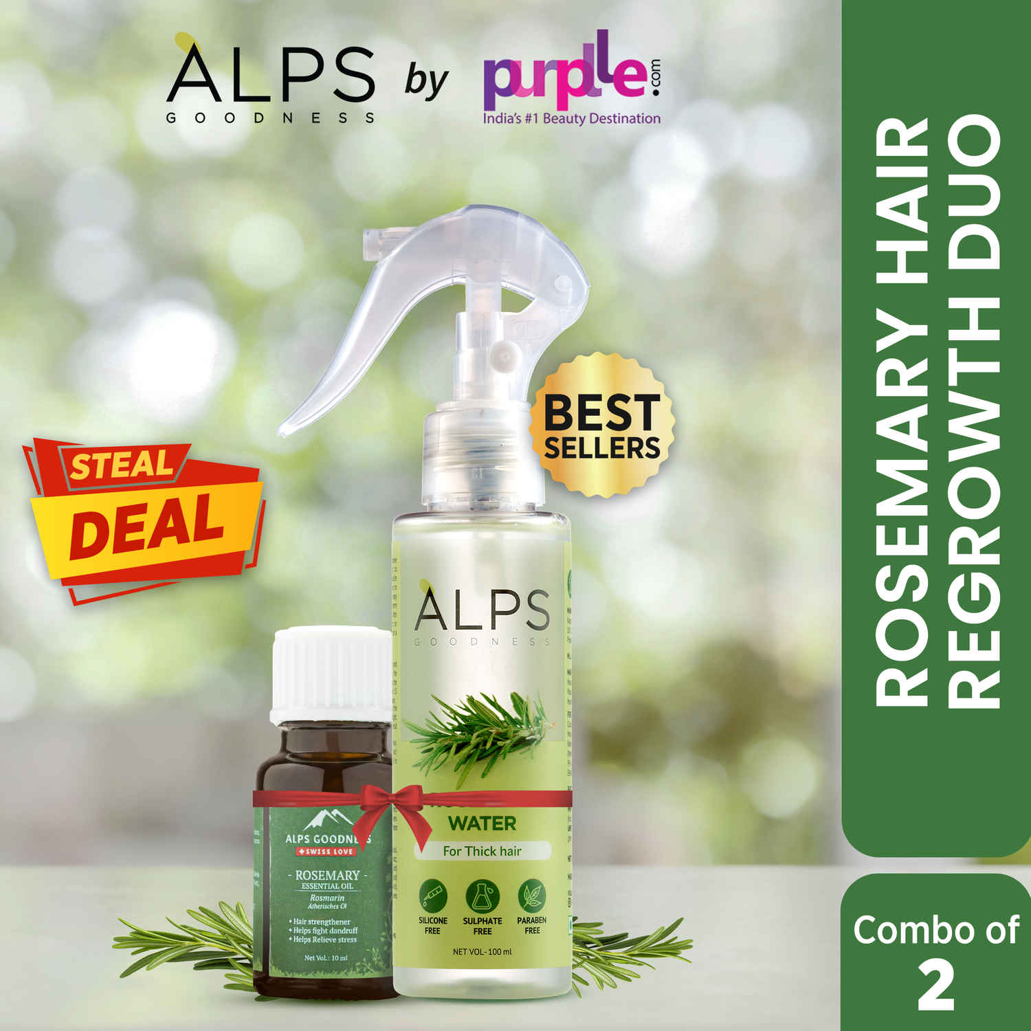 Buy Alps Goodness Rosemary Hair Growth Duo | With Rosemary Hair Spray (100 ml) & Rosemary Essential Oil (10 ml) I For Skin & Hair I Improves Scalp Health I Fights Acne - Purplle
