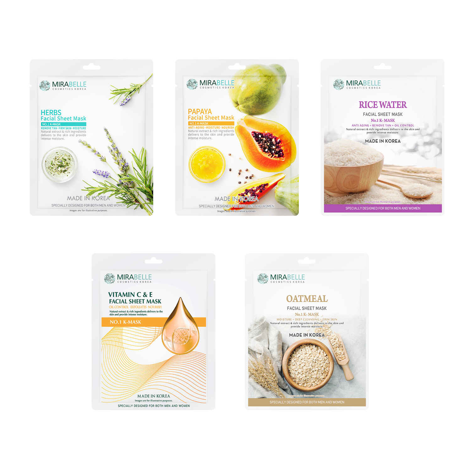Buy MIRABELLE COSMETICS KOREA Bright skin Facial Sheet Mask ( Pack of 5 ) - Purplle