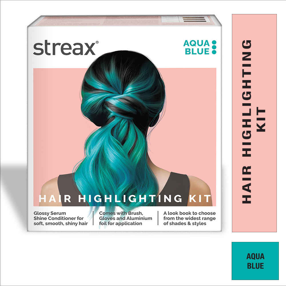 Buy Streax Hair Colour Highlight Kit | Blue Hair Colour, Aqua Blue - Pack of 1 I Enriched with Walnut & Argan Oil I Hair Colour for Women | Rich, vibrant, Easy to use, DIY Application 180 gm - Purplle