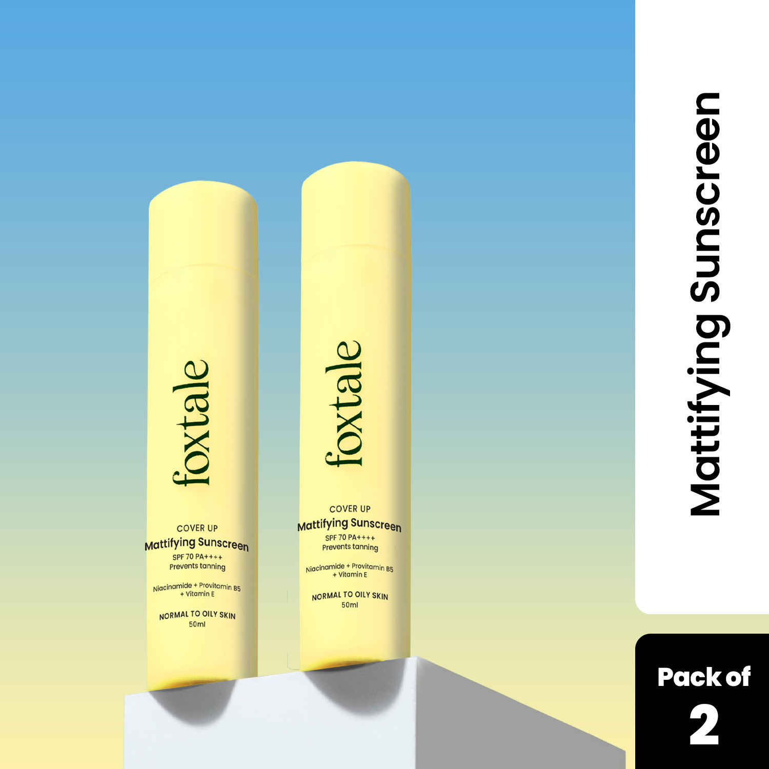 Buy Foxtale - (Pack of 2) Niacinamide Matte Sunscreen SPF 70+ PA++++, No White Cast, Non Greasy, Anti-Tan Formula, Men & Women, 50 ml - Purplle