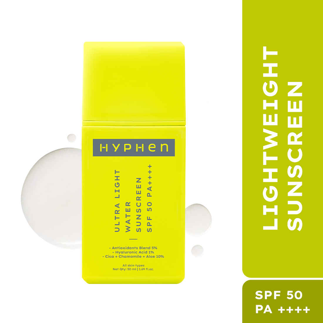 Buy Hyphen Ultra Light Water Sunscreen SPF 50 PA ++++ for UVA-UVB & Blue Light Protection | No White Cast | Hydrates & Repairs UV Damage - 50 ml - Purplle