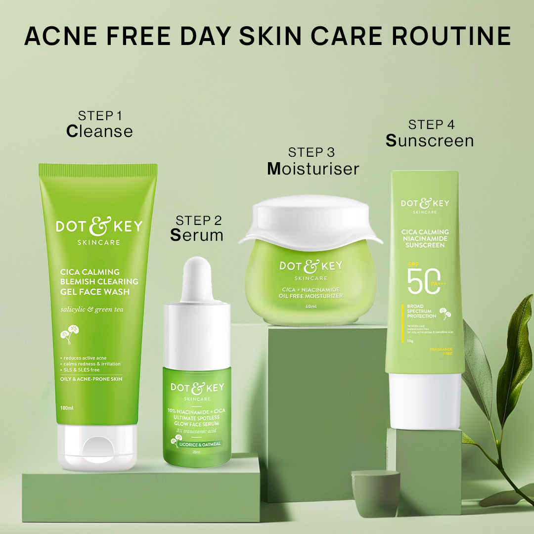 Buy Dot & Key Acne Free Day Skin Care Routine | Face Wash, Serum, Night Gel & Sunscreen - 240 gm - Purplle