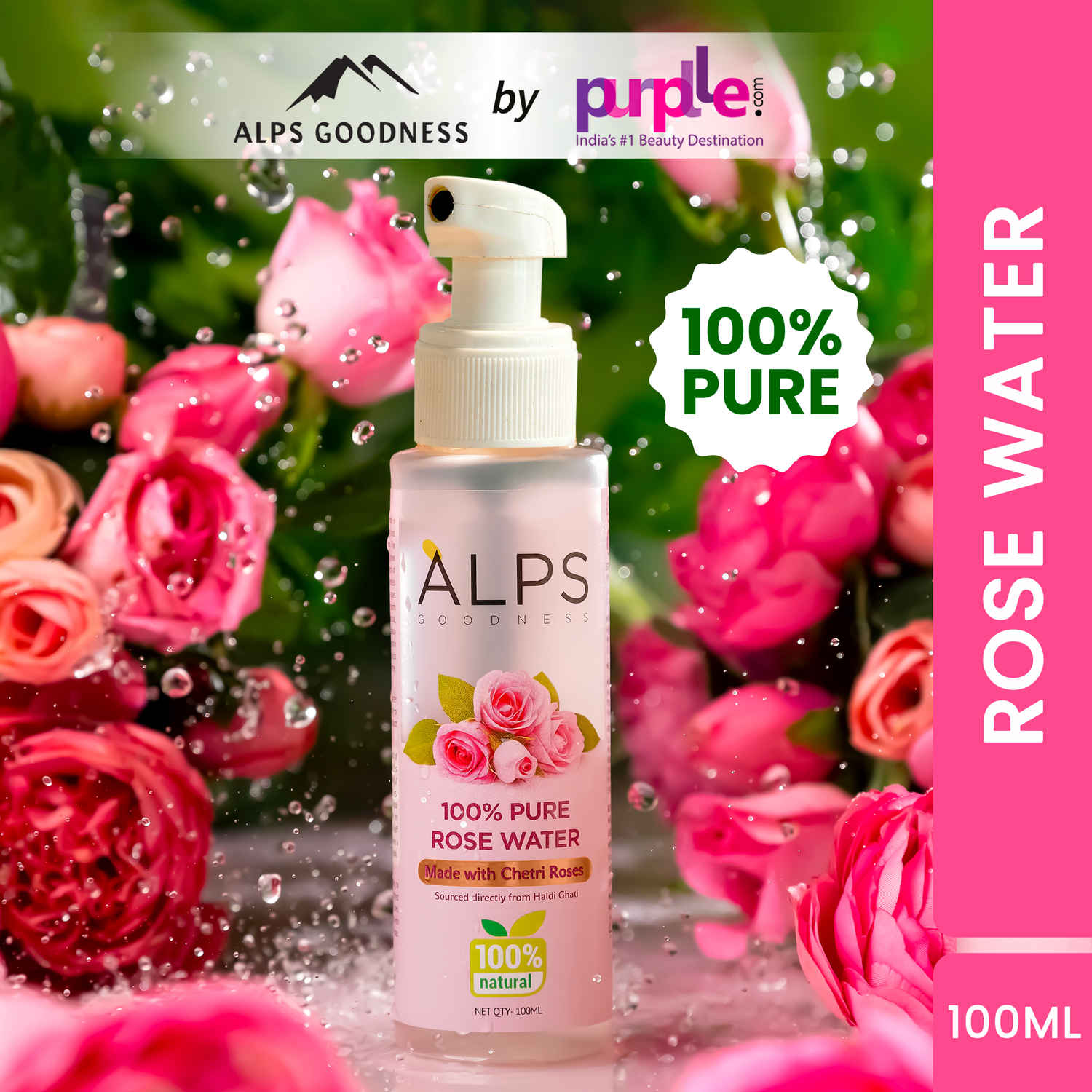 Buy Alps Goodness 100 % Pure Rose Water (100ml) | Rose water for face | Made from Chaitri Rose | Gulab Jal | Natural skin toner | Premium Rose Water - Purplle