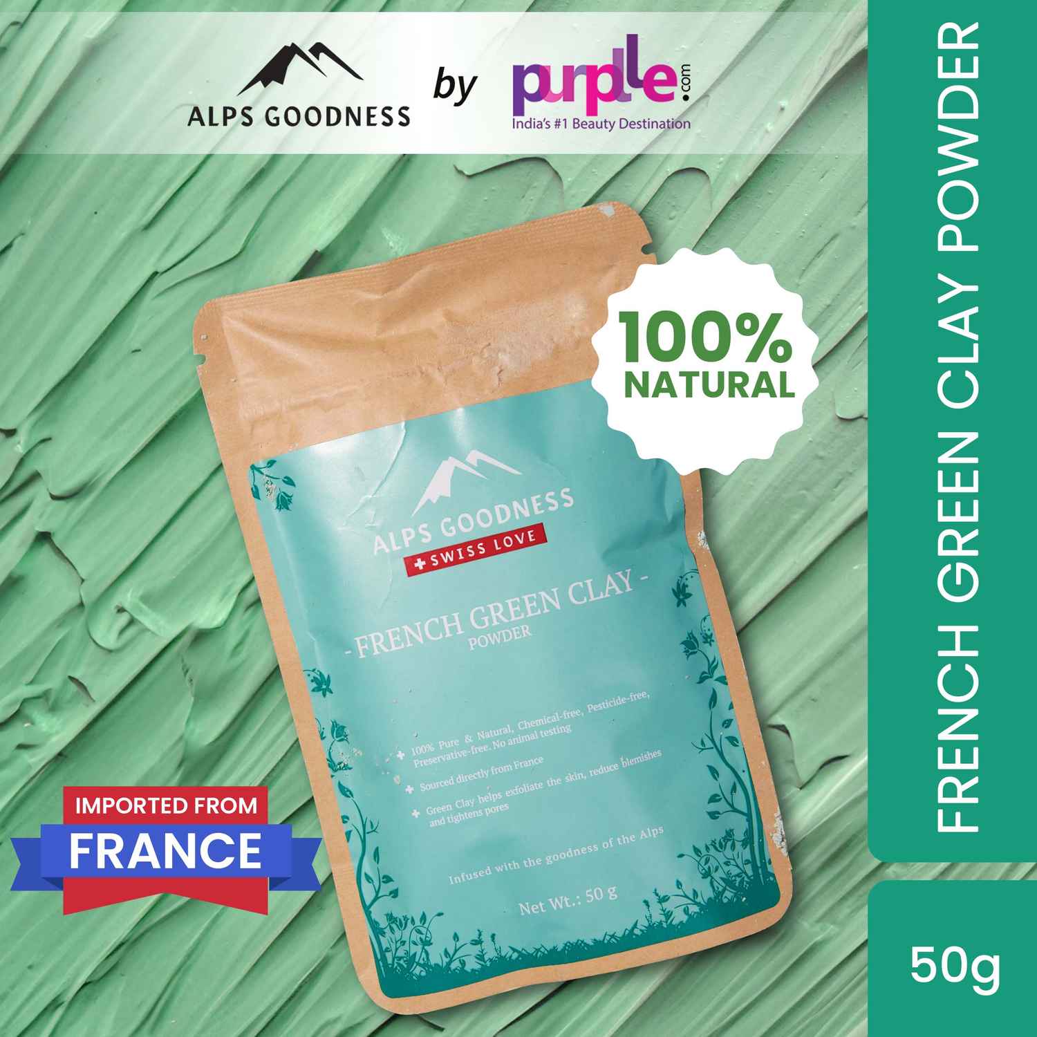 Buy Alps Goodness French Green Clay Powder (50 gm)| 100% Natural Powder | Clay Mask for pores tightening | Clay Mask for face | Detoxifying Clay Mask - Purplle