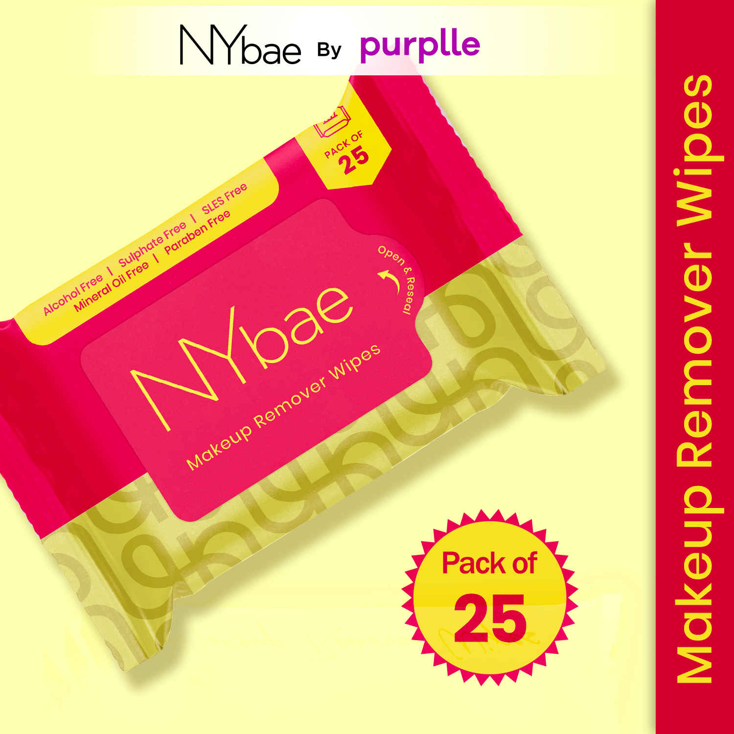 Buy NY Bae Makeup Remover Wipes - Pack of 25 | Cleansing Facial Wipes | Refreshing | Alcohol Free | Sulphate Free | Compact | Travel Friendly - Purplle
