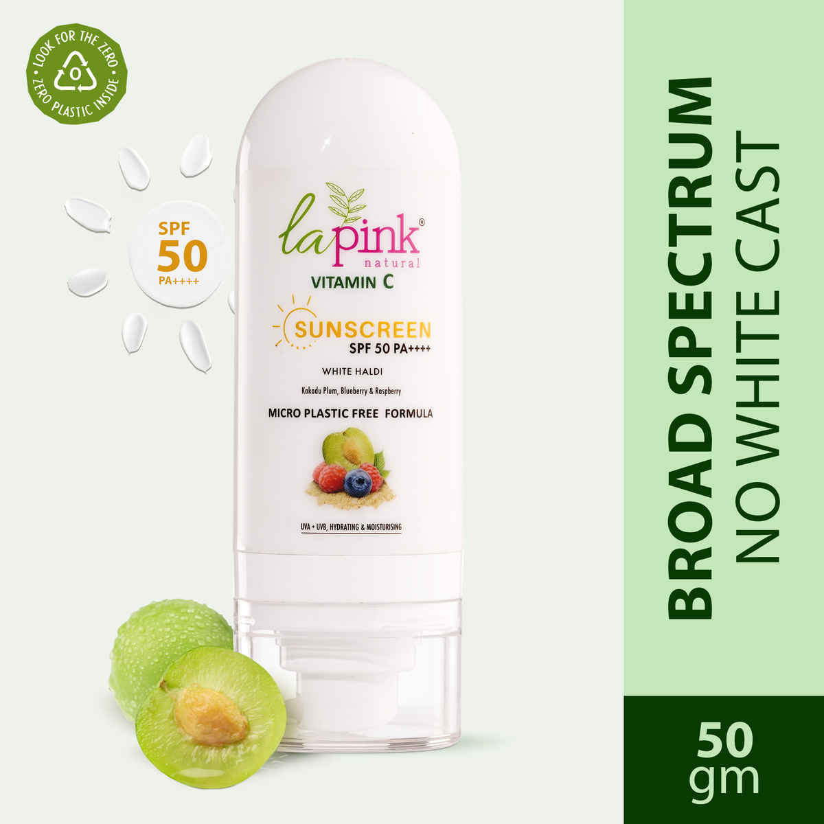 Buy La Pink Vitamin C Sunscreen SPF 50 PA++++ Broad Spectrum UVA/UVB & Blue Light Protection, Non Greasy, Zero White Cast, 50 gm - Purplle