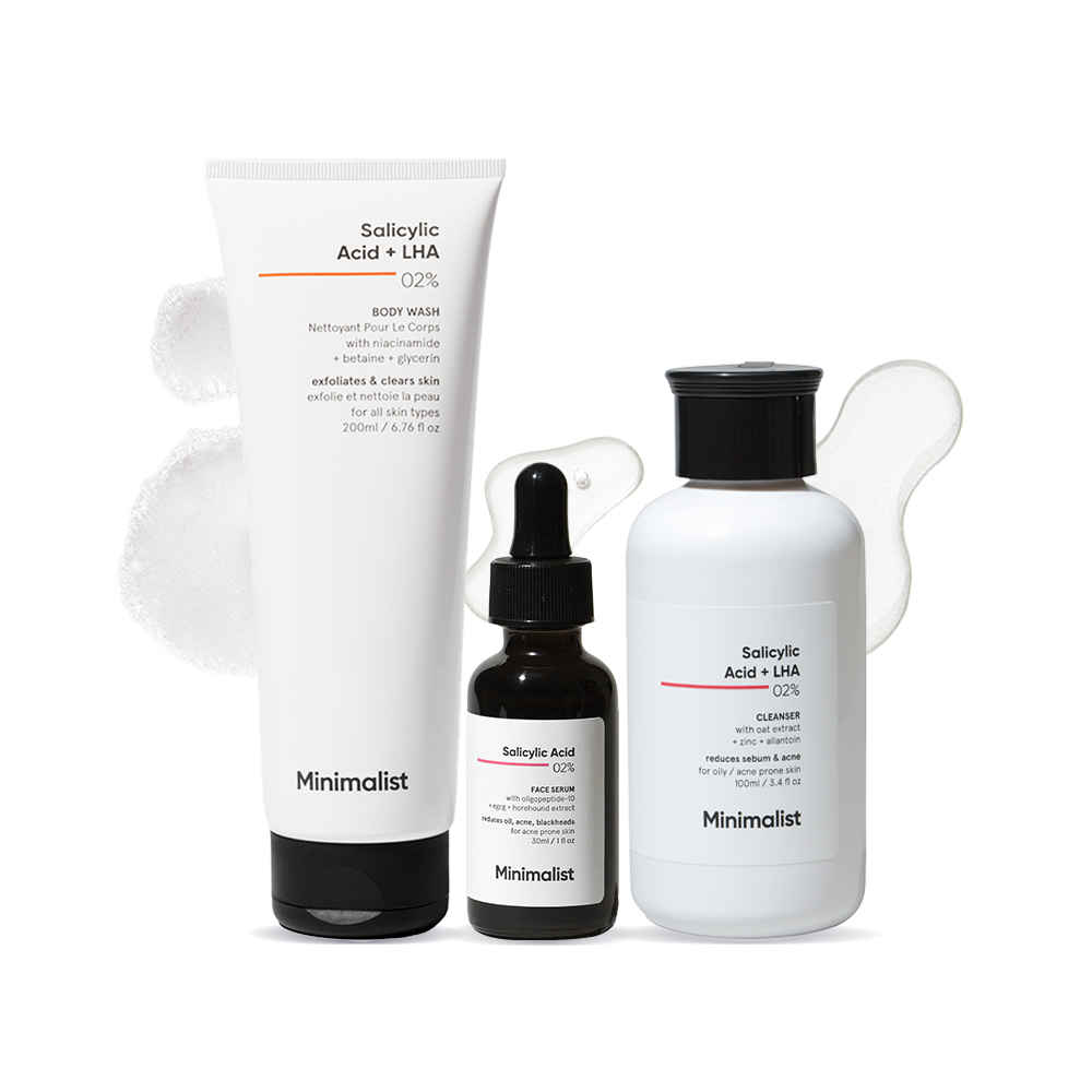 Buy Minimalist Salicylic Acid Routine for Acne free Skin (Body wash 200ml + Cleanser 100ml+ Serum 30 ml)   - Purplle
