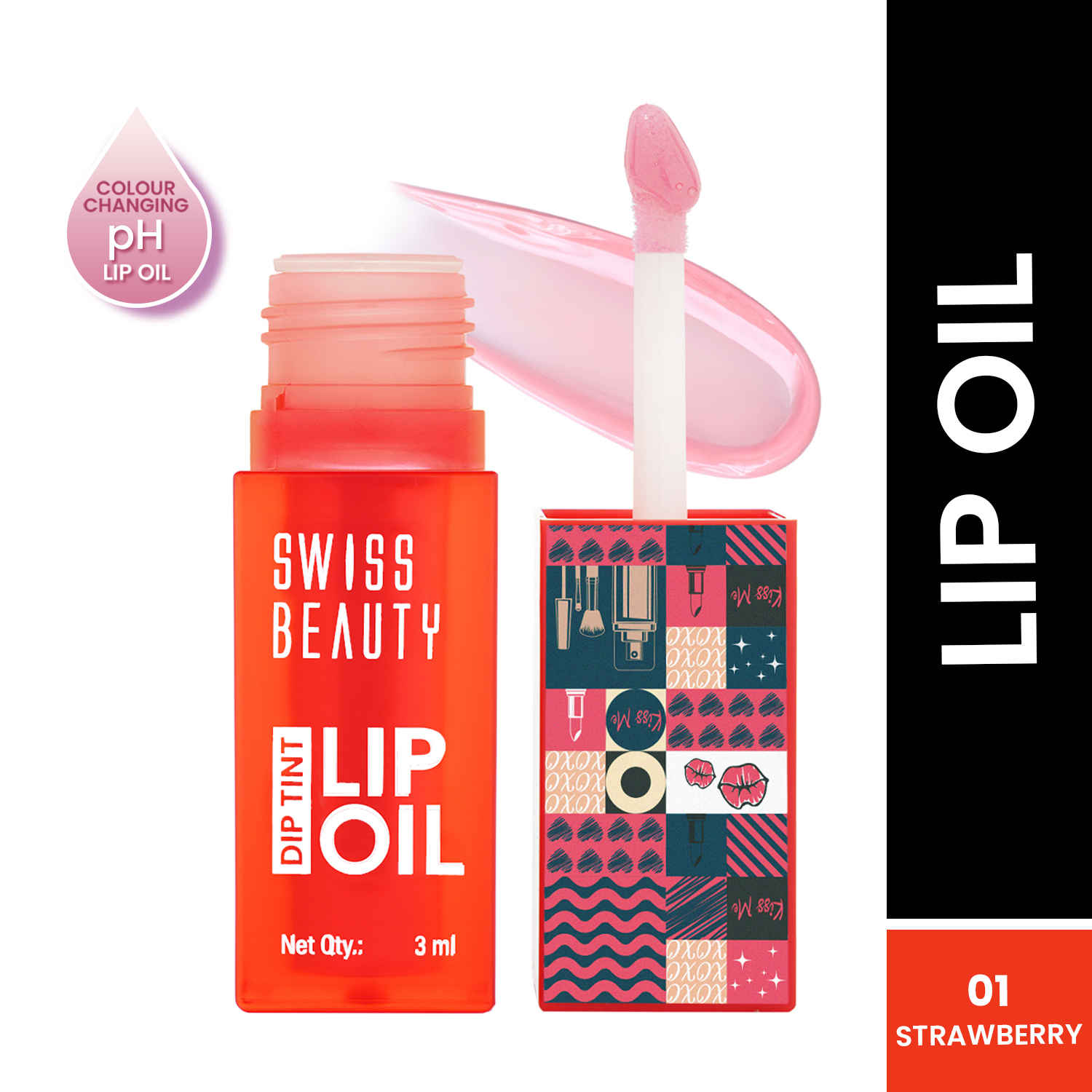 Buy Swiss Beauty Dip Tint Colour Changing PH Lip Oil | With Vitamin E for Long-Lasting Nourishment and Hydration| Soft and Natural Pink Lips 1-Strawberry (3 ml) - Purplle