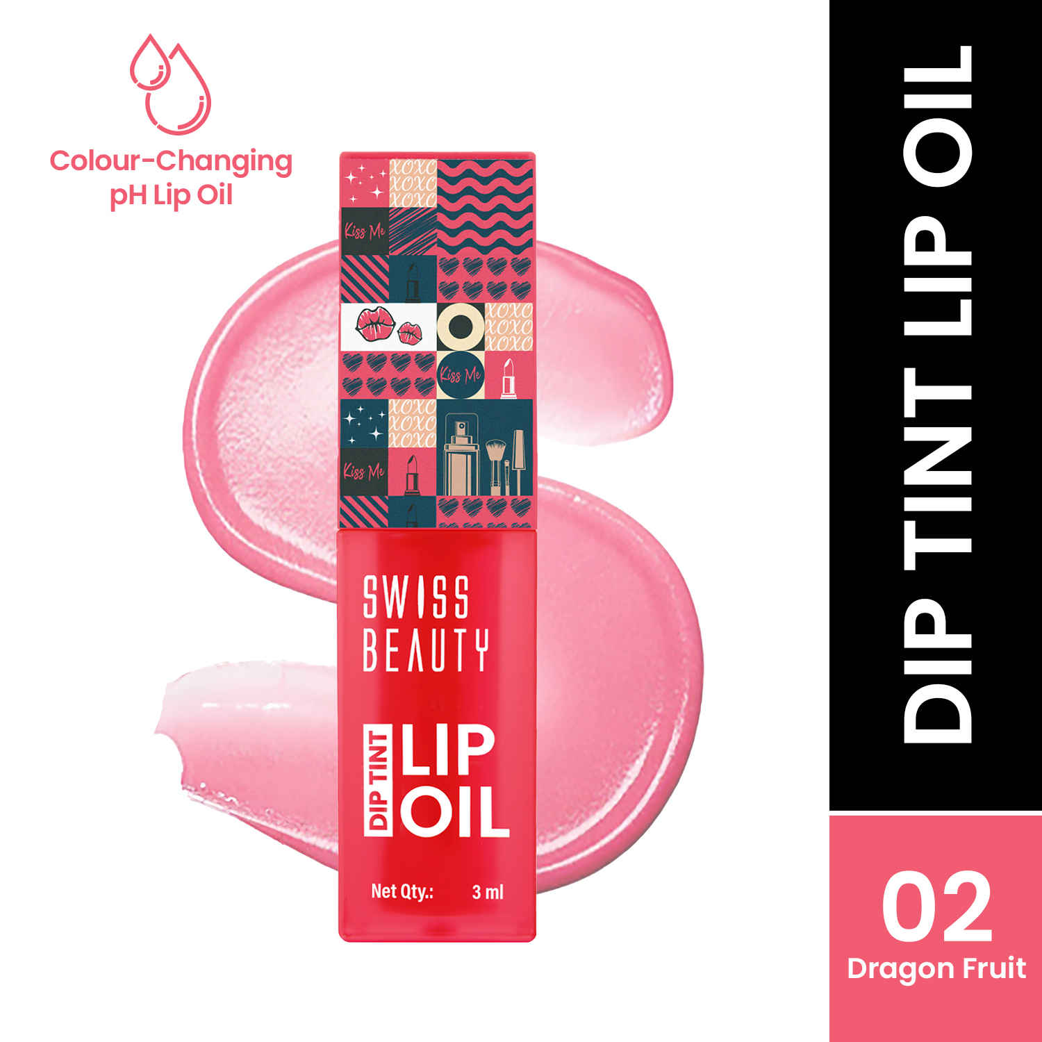 Buy Swiss Beauty Dip Tint Colour Changing PH Lip Oil | With Vitamin E for Long-Lasting Nourishment and Hydration| Soft and Natural Pink Lips 2-Dragon Fruit (3 ml) - Purplle