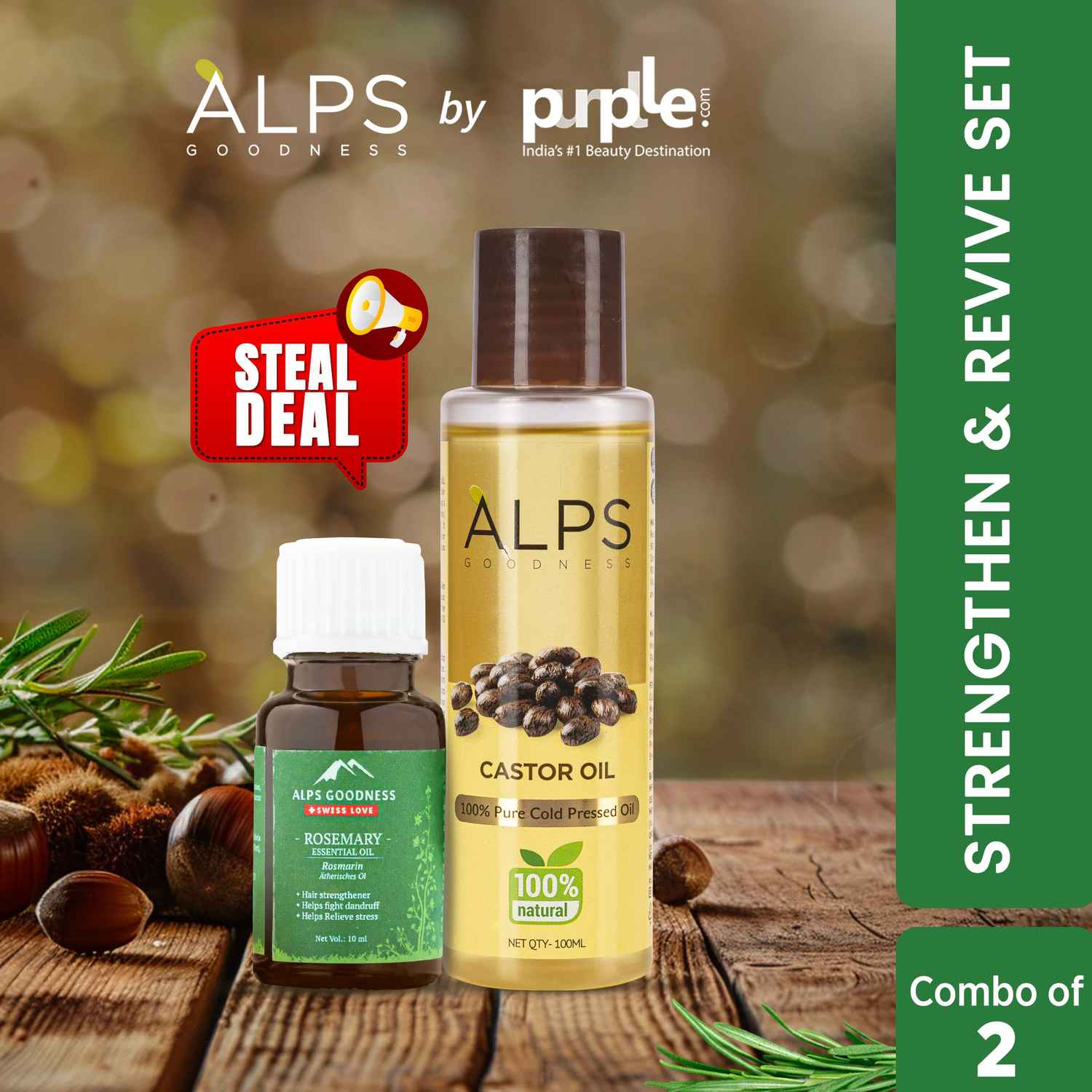 Buy Alps Goodness Strengthen & Revive Set (Pack of 2) with Castor Oil (100ml) & Rosemary Essential Oil (10ml) | Thich Long Hair Growth | Added shine & thickness - Purplle