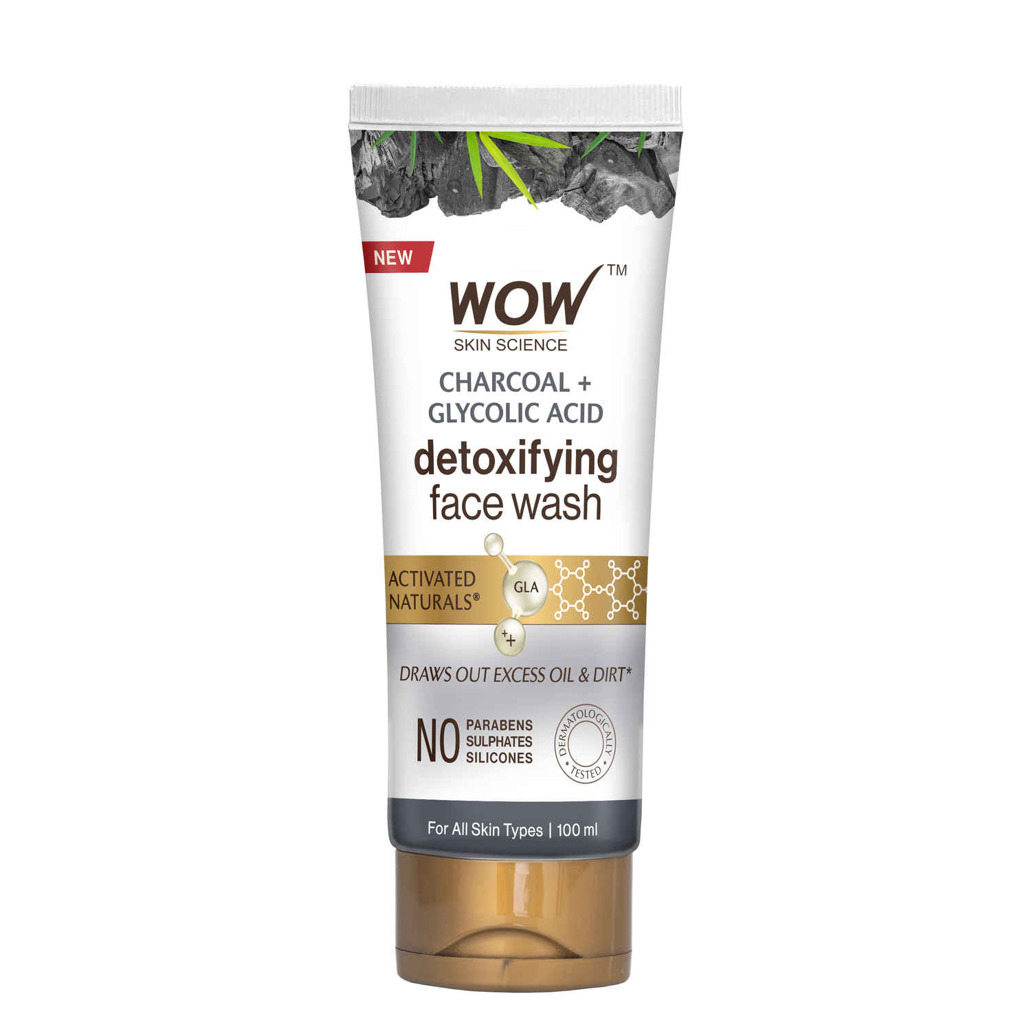 Buy WOW Skin Science Charcoal & Glycolic Acid Detoxifying Face Wash for Clear Skin- 100 ml - Purplle
